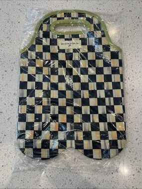 MacKenzie-Childs black, Cream & Yellow Checkered double wine tote